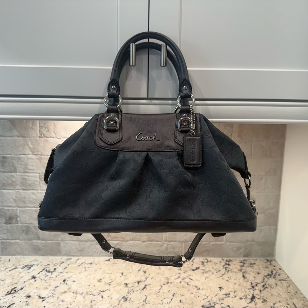 Coach EUC Ashley Cloth & Leather Handbag - Sparkles! W/Hangtag! Purple Interior!